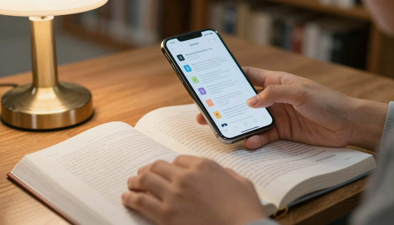 Student studying with a smartphone showing bionic text format.