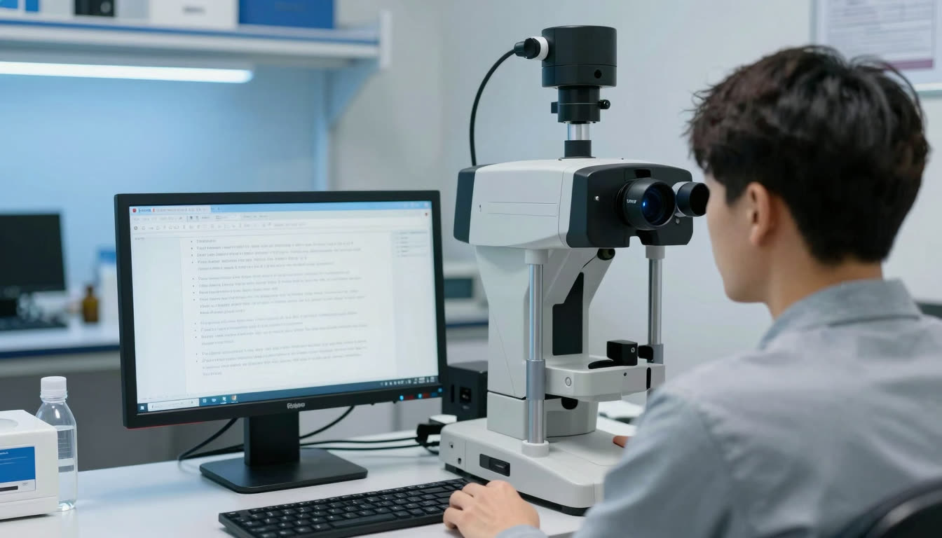 Eye tracking research station with an infrared camera recording how a reader scans text